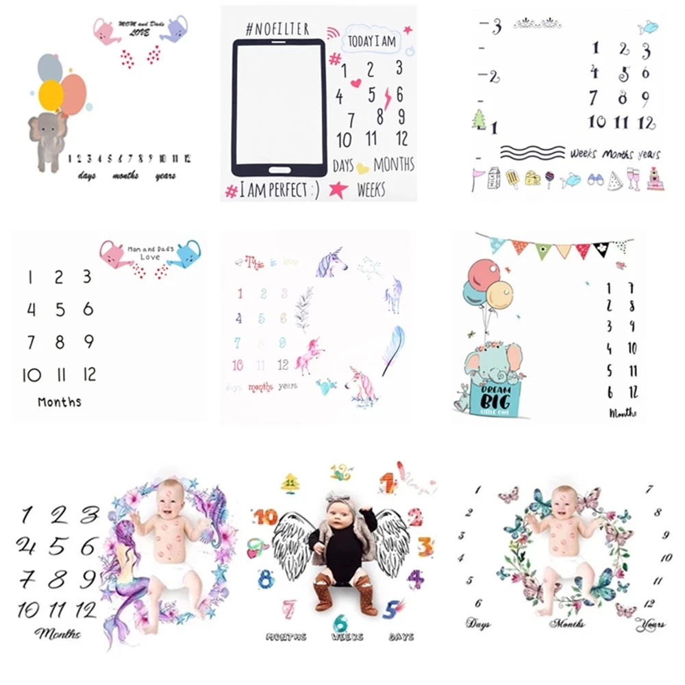 

Cartoon Pattern Baby Milestone Photography Blanket Photo Props Background Cloth Infant Play Mats Photo Accessories Nordic