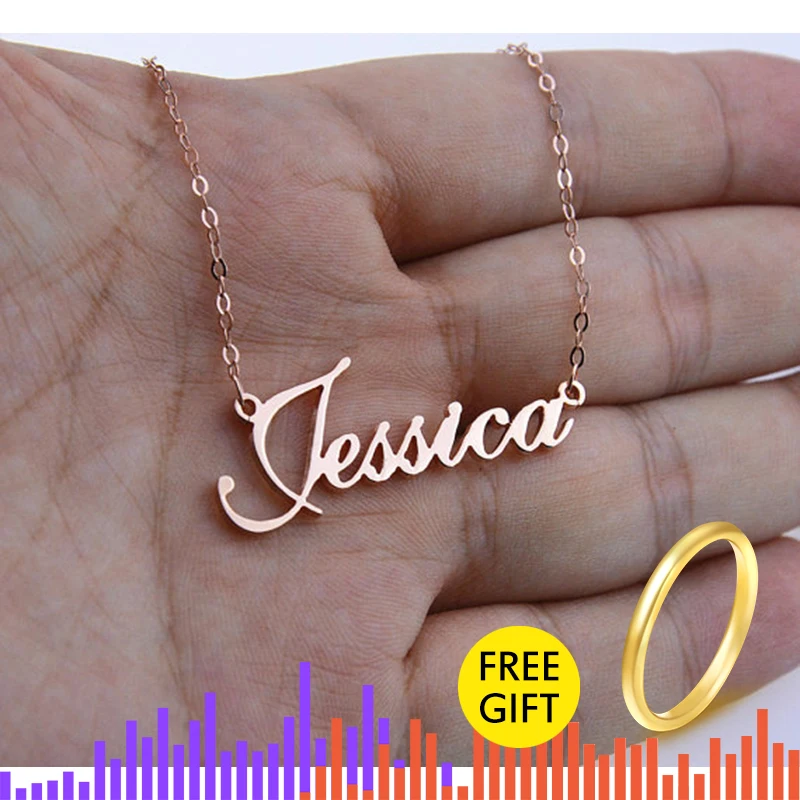 Rose Gold Silver Color Personalized Custom Name Pendant Necklace Customized Cursive Nameplate Necklace Handmade Birthday Gift