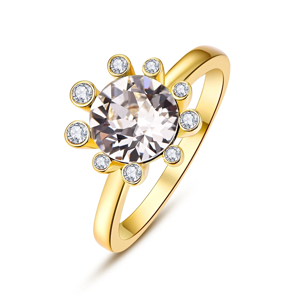 Кристаллы от Swarovski Glod цветные кольца Цветы для женщин элегантное кольцо Новая мода Роскошные женские кольца Свадебные украшения - Цвет основного камня: Crystal white