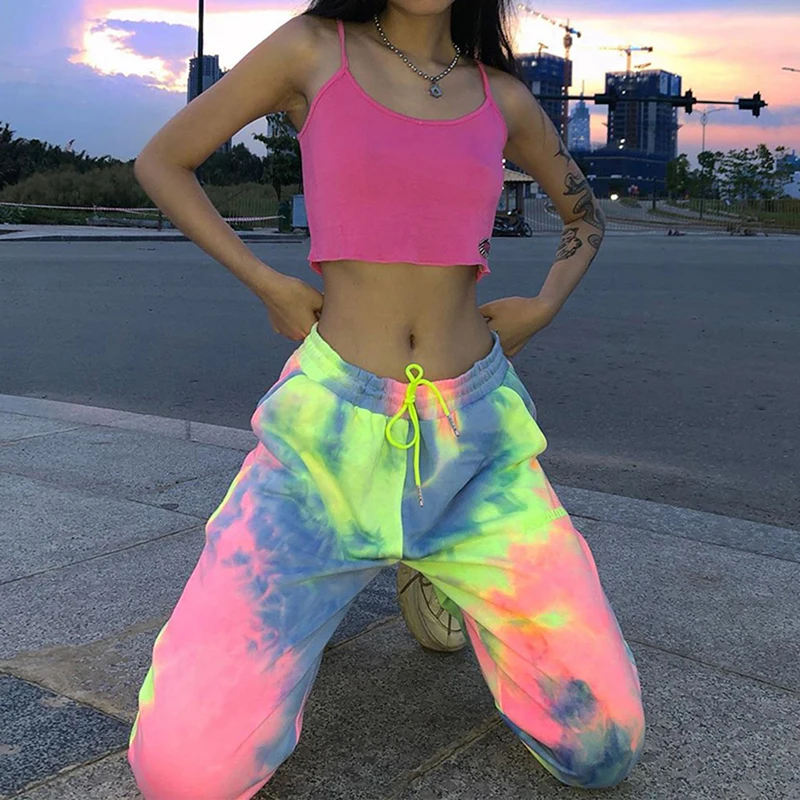 

Neon Tie Dye Joggers High Waist Long Baggy Pants Women Sweatpants Loose Trousers 2021 Autumn Winter Streetwear Clothes