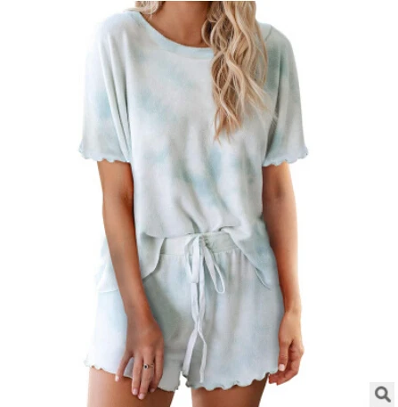 

Модный женский пижамный комплект с принтом в виде галстука и красителя, Длинные рубашки с буфами на рукавах и шорты, пижамный комплект, одеж...