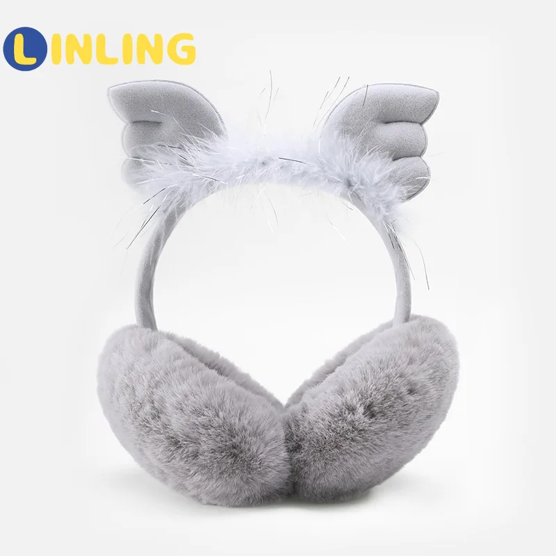 

LINLING 2021 Winter Outdoor Children Earmuffs Warm Lovely Little Angel Girls Plush Comfort Windproof Elastic Earmuff Gift P629