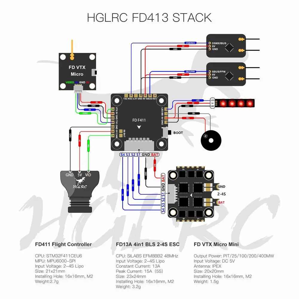 HGLRC 16x16 FD13A ESC BL_S 2-4s 13A 4 в 1 для FD413 Stack Tower радиоуправляемого гоночного дрона | Игрушки