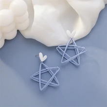 Fresh sky blue hollowed-out double pentacle star.Earrings for heart-shaped women, new jewelry for 2020 SHANGZHIHUA