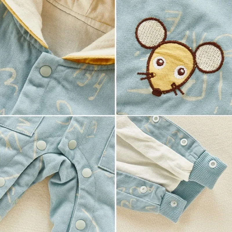 

Baby Rompers Infant Fashion Boys Cartoon Hooded Autumn Winter Warm Jumpsuit Newborn Romper Clothes Toddler Outerwear Coats