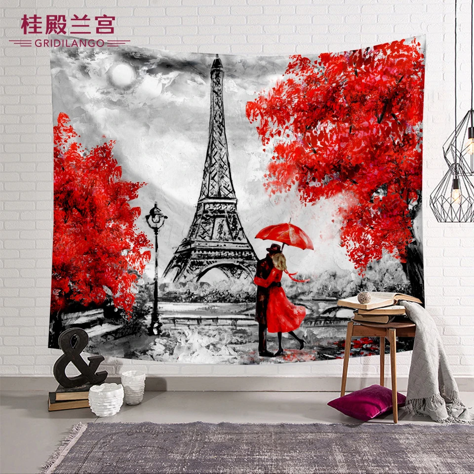 Гридиланго Эйфелева башня в Париже пара красный зонтик гобелен висячая ткань