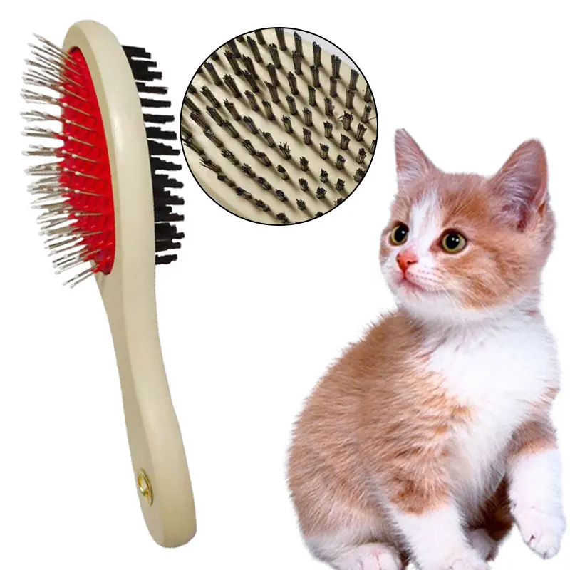 

Double Sided Pet Grooming Brush Wooden Steel Needle Hair Brush Pin Hairbrush for Dogs Cats Pet Clean Grooming Comb Brush Tools