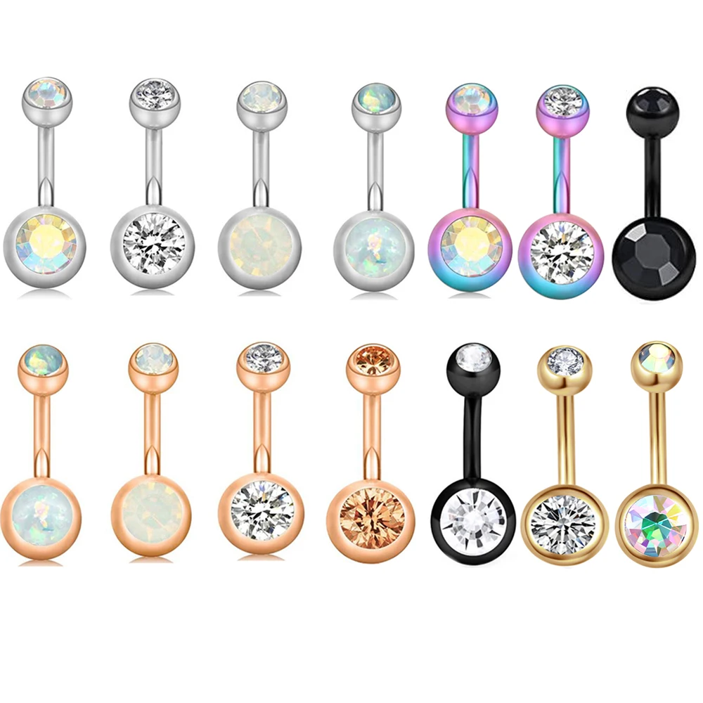 Кольцо для пирсинга пупка из хирургической стали с одним кристаллом и стразами