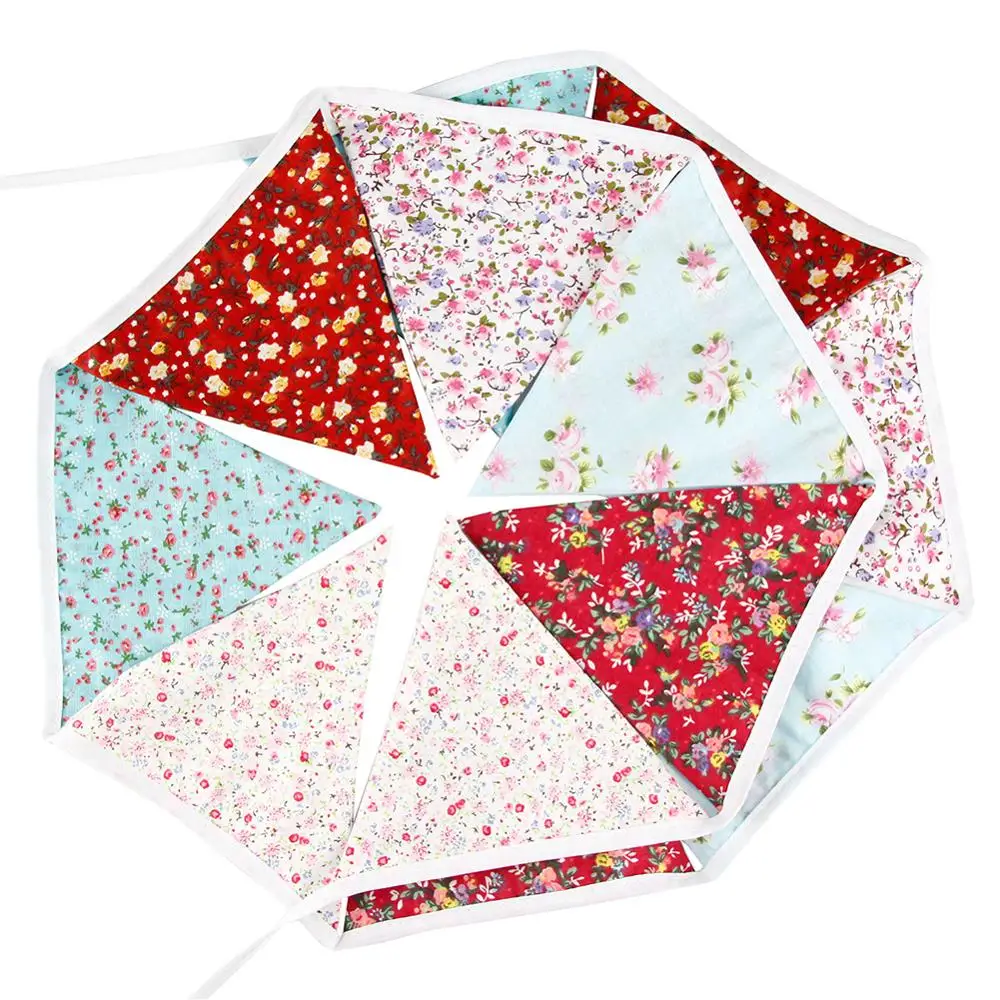 12 Flags Vintage Cotton Pennant For Party Wedding Pennant Bunting Banner Garlands Fabric Decor Wedding Party Supplies 3.2m - Цвет: Сливовый