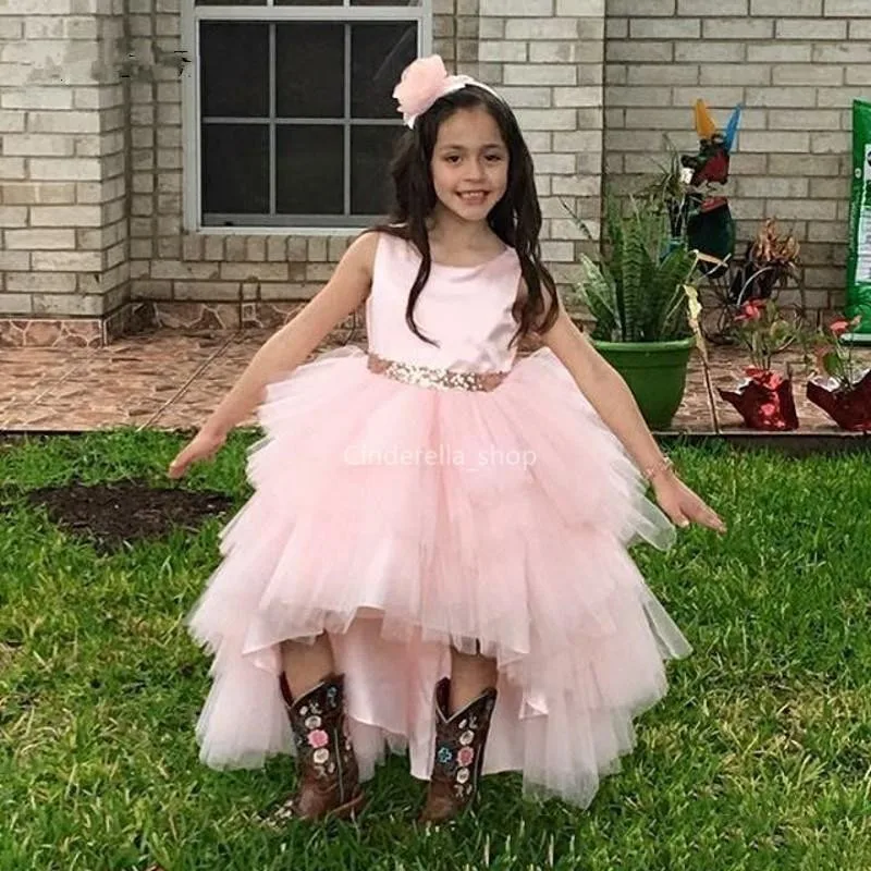 Пышные Розовые Платья с цветочным узором для девочек Бальное платье без рукавов