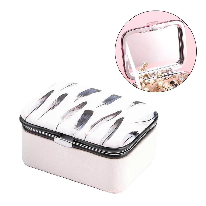 

Travel Leather Bracelet Box Brooch Jewelry Storage Case with Mirror Earrings Necklace Protable Organizer Display