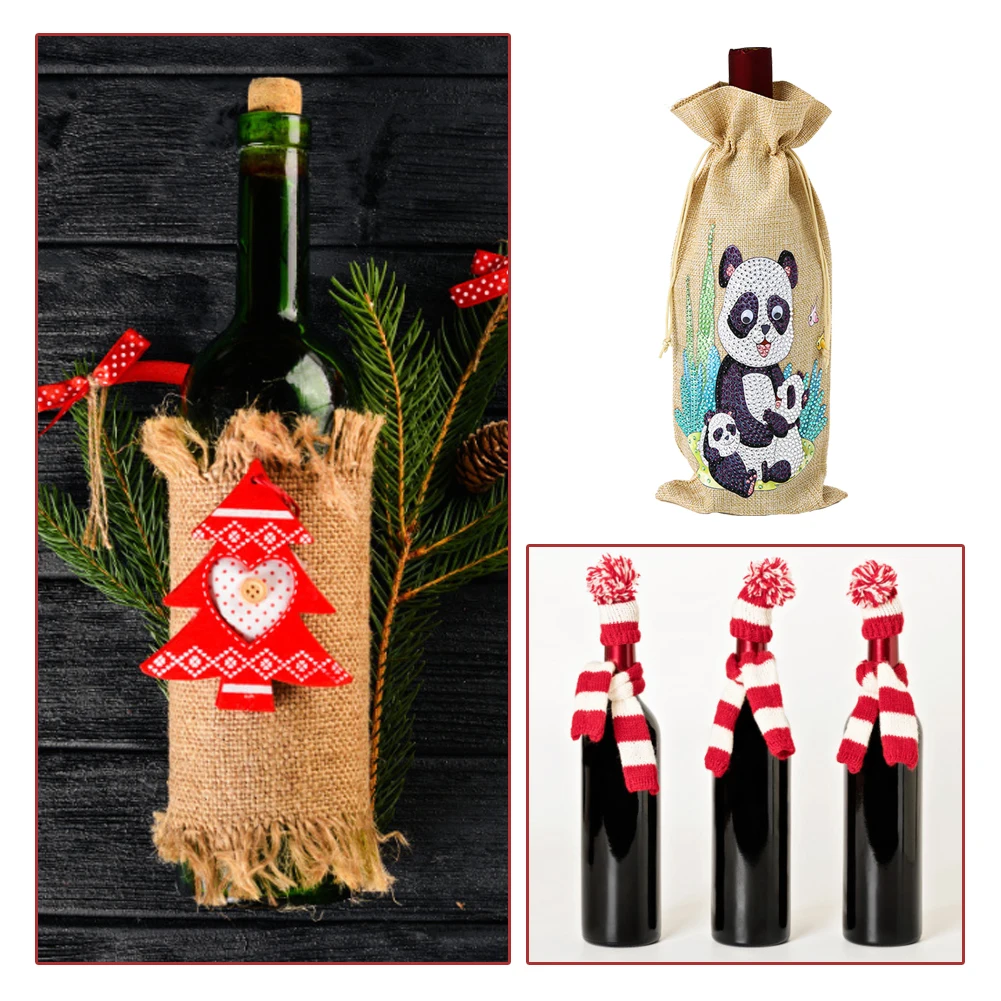 Diamond Mosaic Wine Bottle Covers Christmas Clothes Sets Festival New Year Wedding Ornament Supplies Table Decoration | Дом и сад