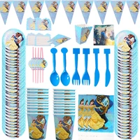 disney princess beauty and beast theme party disposable tableware set paper cups plate decor for kids birthday party decorations