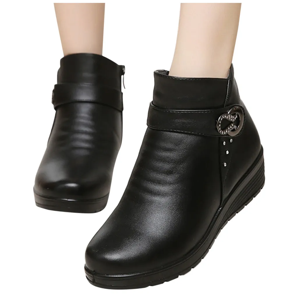 Женские ботильоны сезон осень зима модная женская обувь на танкетке утепленная