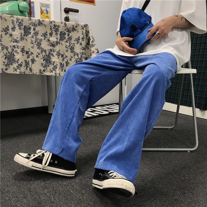 

spring fall sweet casual style korean fashion Women's clothing harajuku ulzzang loose high waist solid blue pink straight pants