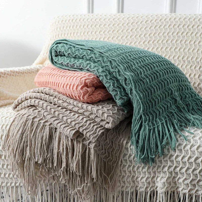 

Knitted Blanket Solid Color Embossed Blanket Nordic Decorative Blanket for Sofa Bed Throw Chunky Knit Throw Blanket High Quality