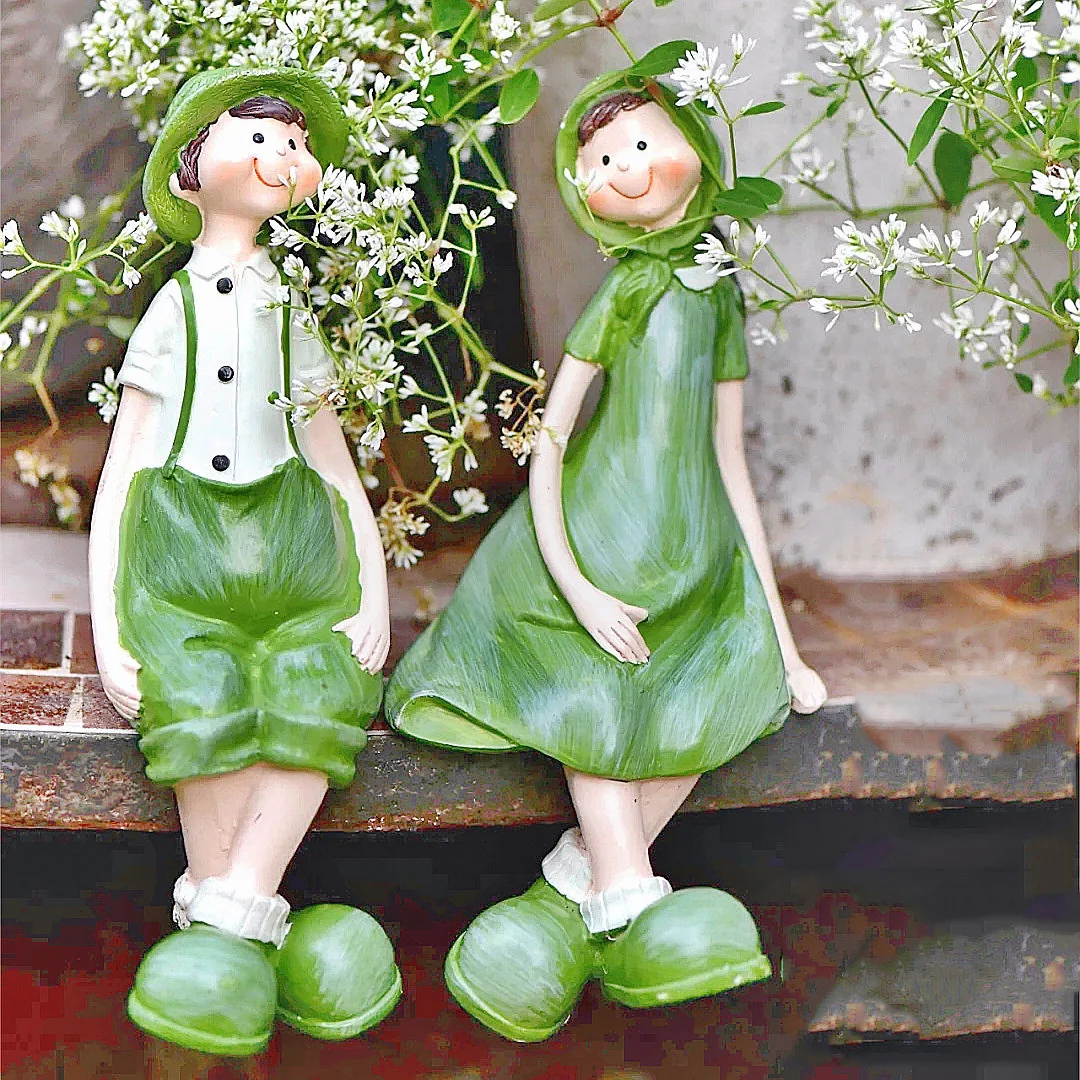 

American Country Hanging Feet Couple Elves Resin Ornaments Garden Balcony Accessories Crafts Courtyard Lawn Sculpture Decoration