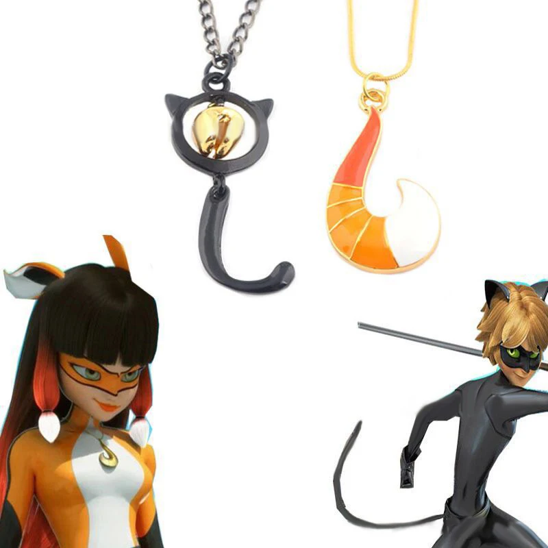 

Cute Hook Necklace For women Reddy Girl Black Cat Noel Golden Fox Tail Keychain Bell Pendant Necklaces Couples Jewelry wholesale