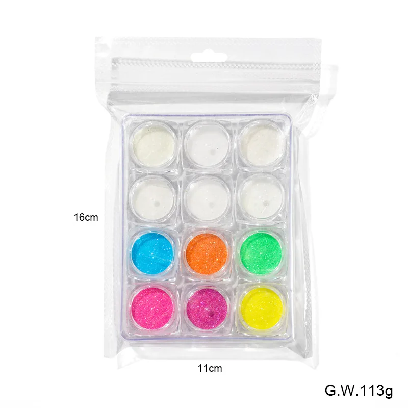 12 Colors Luminous Pigment Powder Glow DIY Nail Glitter Powders in The Dark Powder Night Fluorescent Pigment Nail Art Tips Decor images - 6