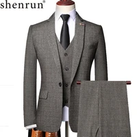 shenrun men suits spring autumn business formal casual 3 pieces suit slim party prom fashion wedding groom banquet gray brown