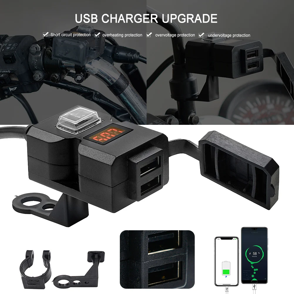 WUPP 9V-32V Motorcycle Dual USB Charger Kit Quick Charge 3.0 Dual USB Charger for Smart Phone Tablet GPS Charger Car electronics
