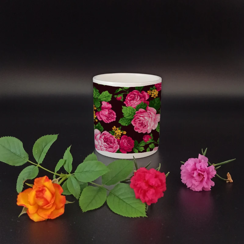 

Black bottom printing Cup Color flower high quality ceramic cup Bone China Mug Retro coffee cup 32432