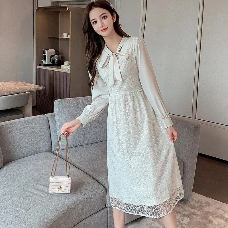 

One-Piece 2021 Korean Style Spring Summer Chic Dress French Temperament Hollow Out Mori Dress High-End Was Thin Fashion Dresses