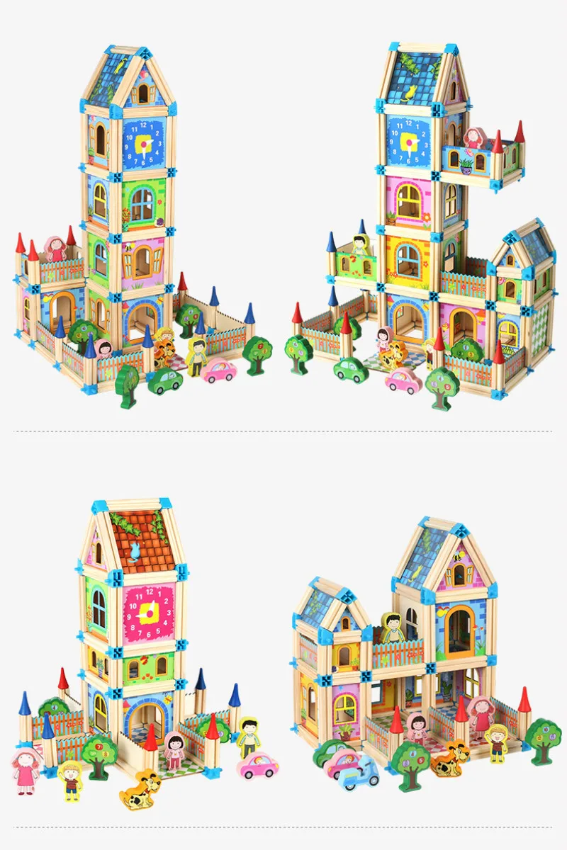 

Baby Montessori Wooden Construction Building Model Building Blocks Children's Intelligence Building Block Toy Wood Block Gift