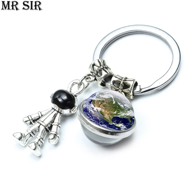 

Astronaut Space Robot Spaceman Fashion Keychain Solar System Planet Double Side Glass Ball Key Chains Key Rings Creative Jewelry