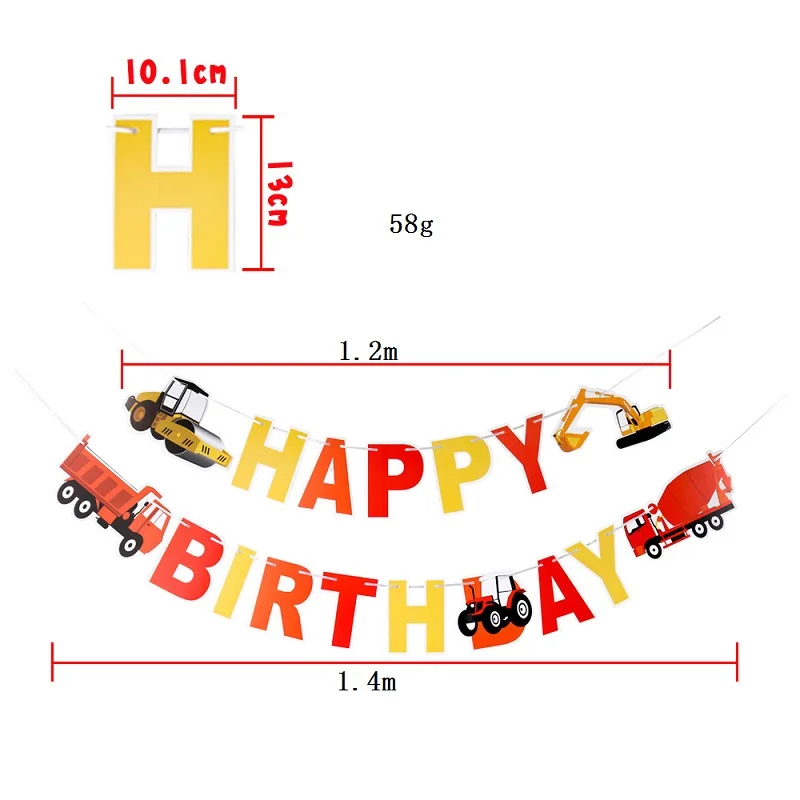cartoon car banner 1 6pcs Construction Theme Birthday Party Disposable Party Tableware for boys Birthday Decoration Cartoon Car Party Balloons Plates - Цвет: cartoon car banner 1