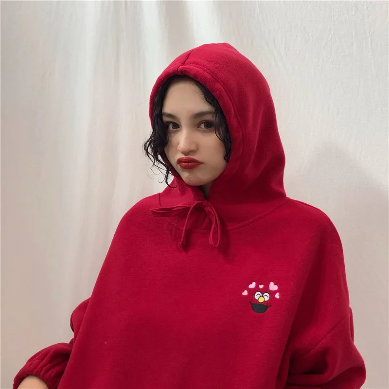 Толстовки Mulheres Bolsos Bordado Dos Desenhos Animados Da Moda Бонито Feminino Solto BFplus Veludo Das Mulheres de Todos Os, Комплект постельного белья
