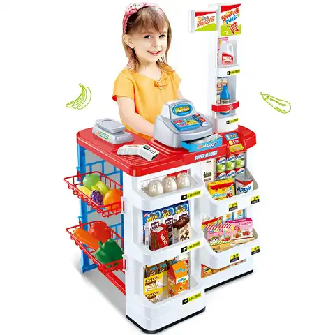 Имитация роскошного набора для супермаркета кассовый аппарат Тележка для покупок для девочек ролевые игры игрушки для детей обучающие игр...