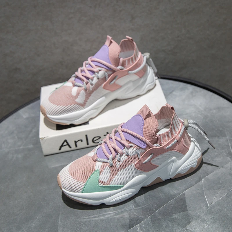 Кроссовки женские сетчатые плоская подошва Вулканизированная радужные