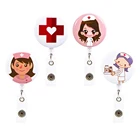 Милый мультяшный мини выдвижной значок, 1 шт., зажим для медсестры, ремешок для ID, имя, карта, держатель, зажим для студенческого узора, значок медсестры, зажим