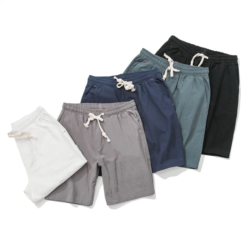 

Hzirip 2021 New Summer Hot Men's Shorts Cotton Linen Mid-Low-Waist Straight Thin Loose Beach Casual Five-Point Male Pants