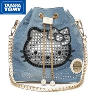takara tomy fashion lady diamond denim bag simple cute cartoon hello kitty one shoulder messenger chain bucket bag