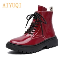 aiyuqi women martin boots winter 2021 new genuine leather fashion women ankle boots lace up fur women motorcycle boots