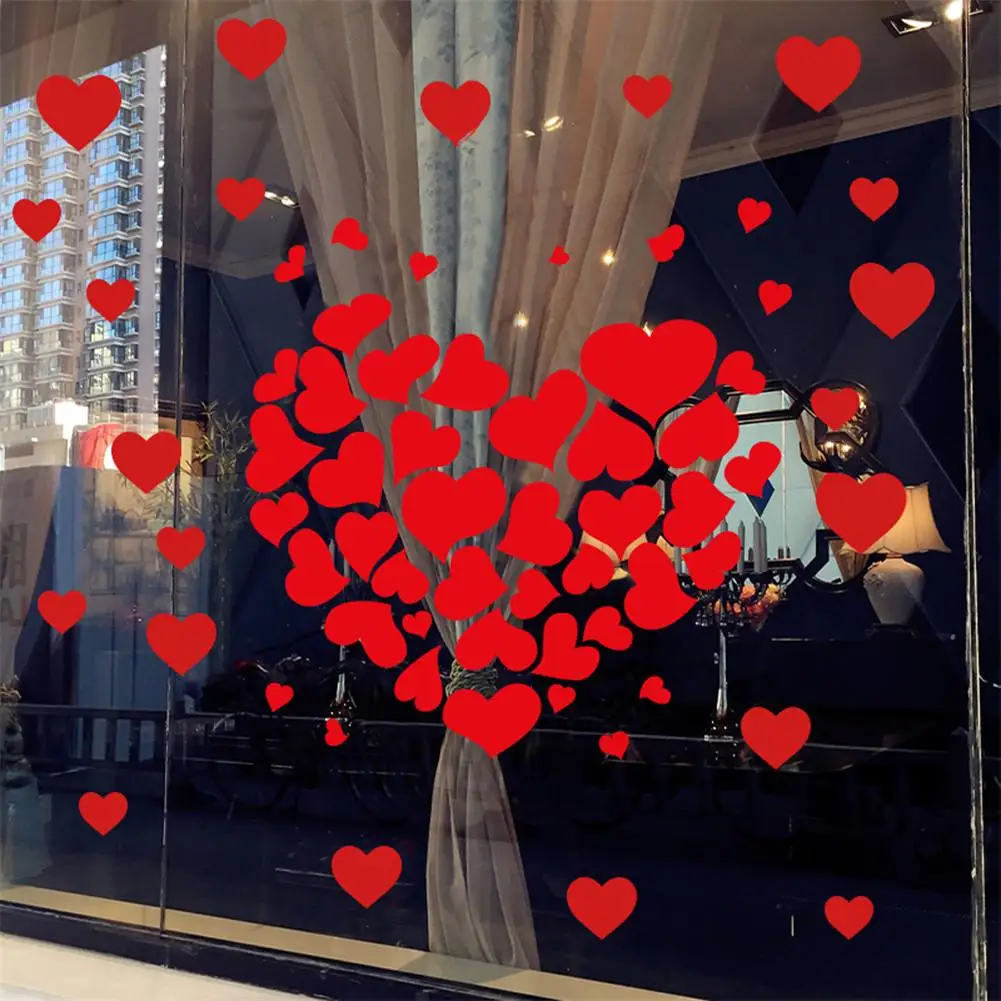 

6 Sheets Valentine Red LOVE Heart Window Stickers Decals DIY Self Adhesive Decorations for Wedding Anniversary Valentine Day
