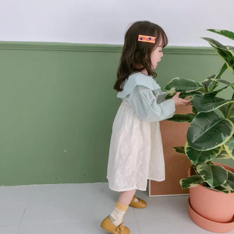 Весенне осенние милые детские однотонные рубашки из чистого хлопка с воротником