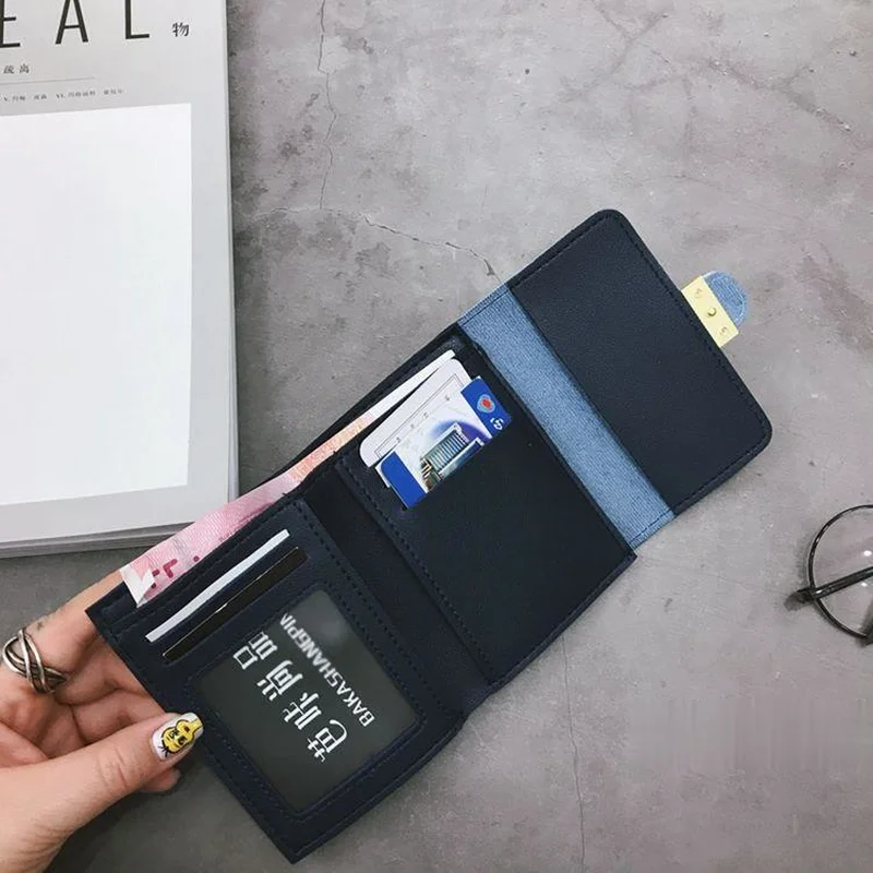 

Wallets Women Patchwork Leisure Mini Purse PU Fashion Students Card Holder Coin Foldable Multifunction Hasp Korean Style Street