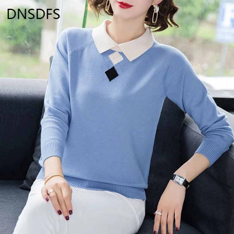 

Свитер женский трикотажный с отложным воротником, Осень-зима