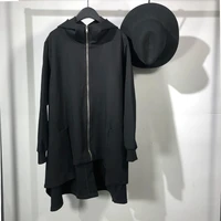 mens hooded trench coat spring and autumn new dark large pocket zipper splicing front short after long design fashion coat