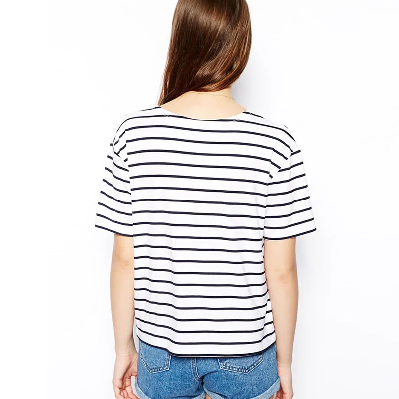 

Spring summer sweet stripe printed T-shirt short sleeve loose fashion trend versatile thin top