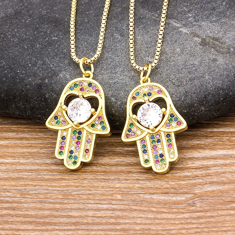 

Nidin Dropshipping Hamsa Evil Eye Necklace For Women Colorful Palm Pendant 9 Styles Fine Party Wedding Dance Jewelry Gift