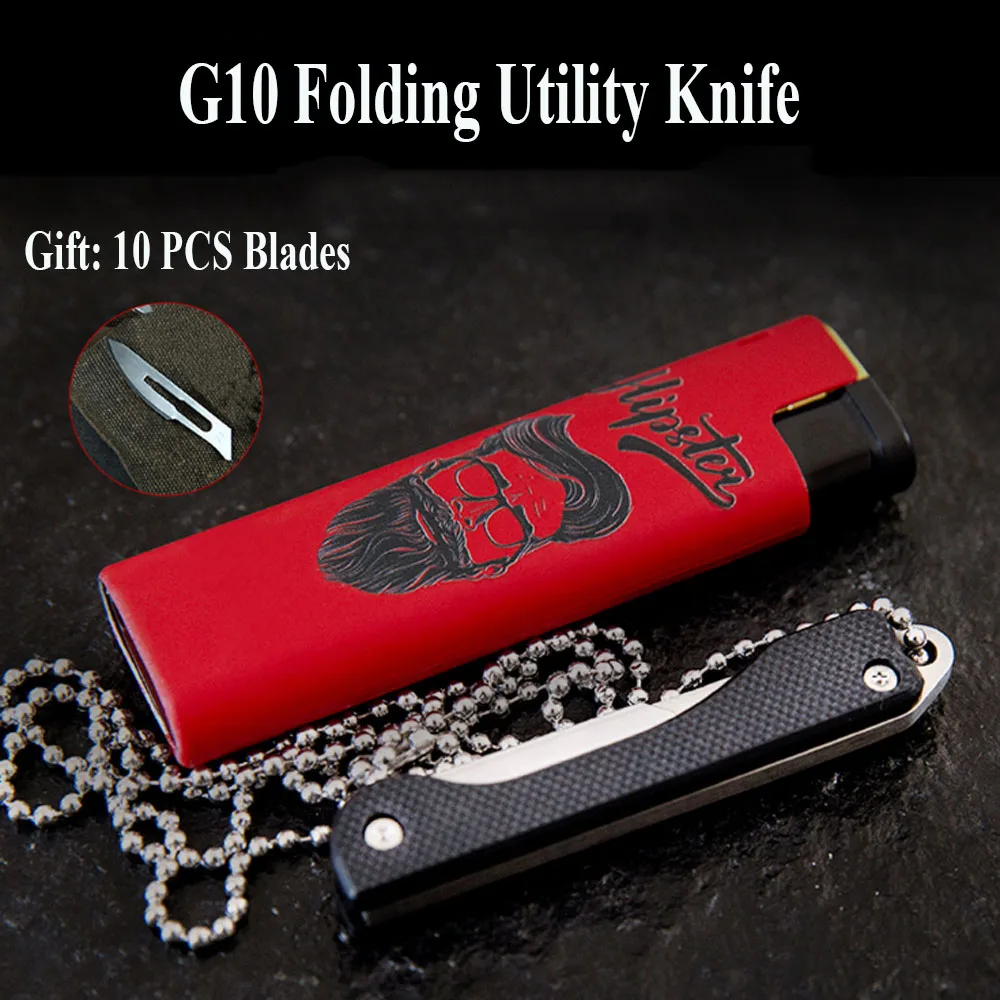 

G10 Handle Mini Folding Knife Fast Open EDC Camping Survival Pocket Utility Knife With 10PCS Blade Multi-function Tool