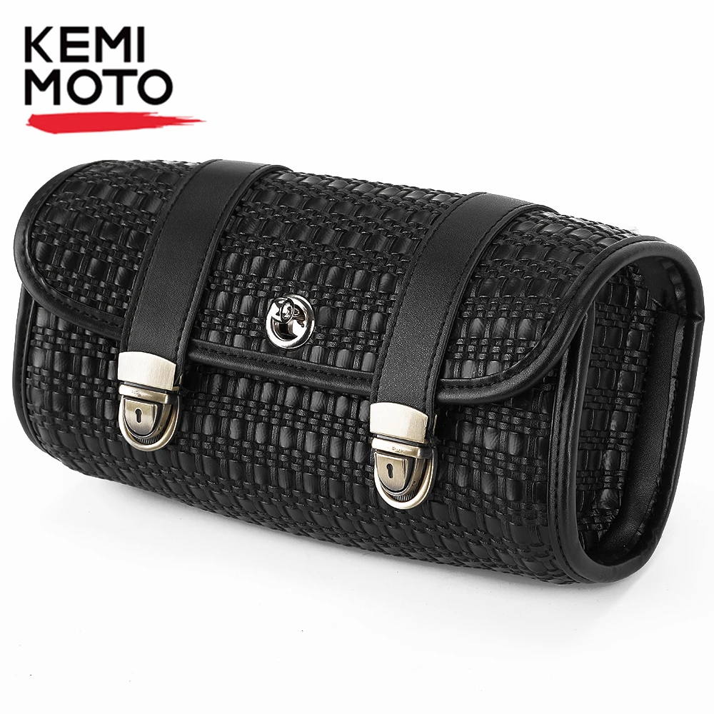 

Motorcycle Waterproof Saddle Bag Universal PU Leather Side Bag Retro Weave Barrel Touring Bags For Yamaha For Suzuki For Honda