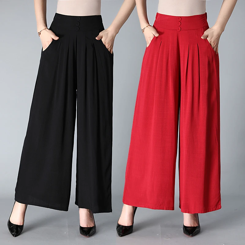 Женские брюки для танцев однотонные свободные с широкими штанинами повседневные