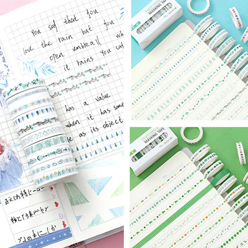 

10 Pcs/lot Washi Tape Set Multi-color DIY Masking Tape Journal Supplies Scrapbooking Paper Stationary Stickers Decorative Tape