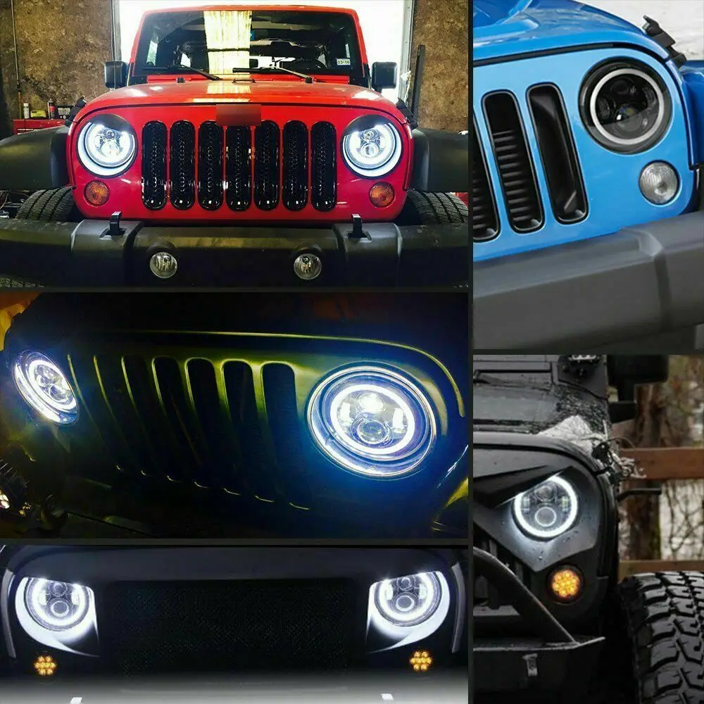 

For Land Rover Defender 90 110 130 7inch LED Headlight Halo Angel Eyes DRL Light