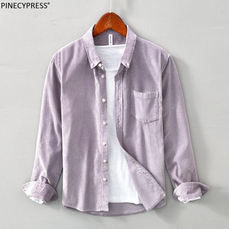 

100% Cotton Corduroy Anti-static Anti-pilling Quality Vintage Man Spring Summer Autumn Long Sleeve Male Pockets Men Casual Shirt